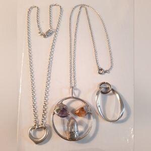 925 Silver Pendant And Chain With Heart And 3 Cristals Pendant On Chain